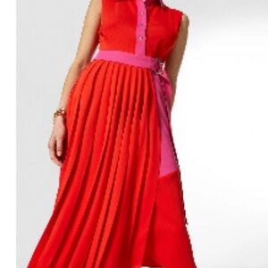 Karen Millen Red and Pink Asymmetrical Colorblock Dress